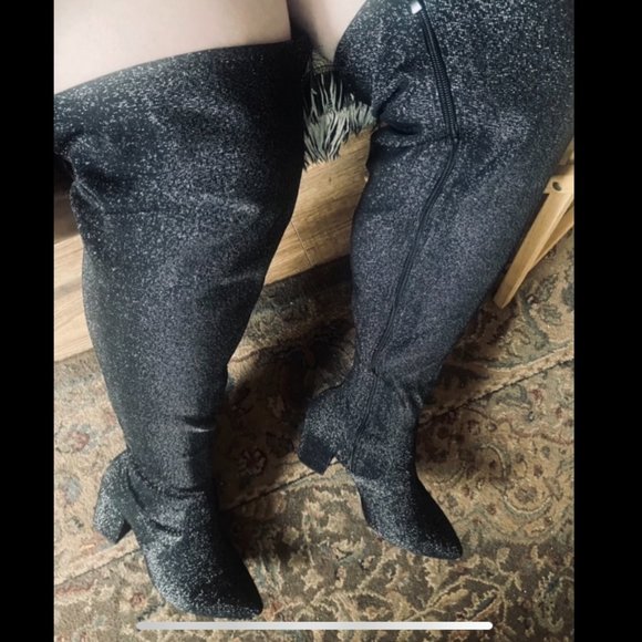 TORRID - Black Stretch Shimmer Pointed Toe Over The Knee Boot - Picture 2 of 7